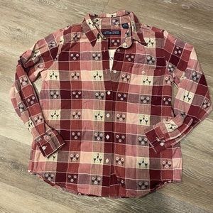 Vintage Cotton Express plaid long sleeve shirt 2 piece layered shirt attached